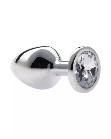 Kink Range Alloy Gem Butt Plug - 3.2 Inch - White Gem