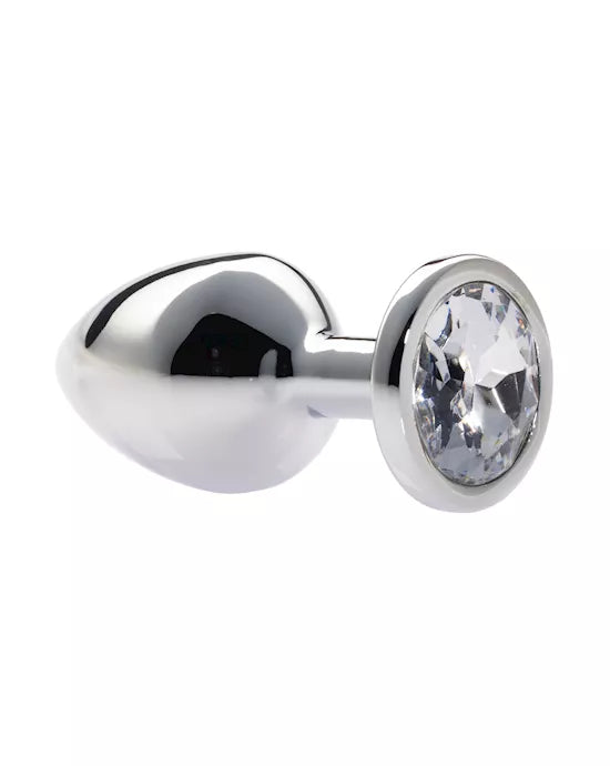 Kink Range Alloy Gem Butt Plug - 3.2 Inch - White Gem