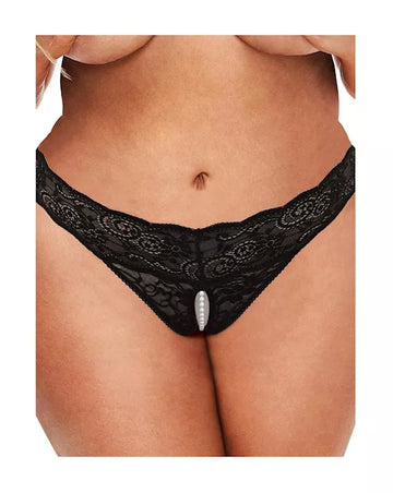 Secret Kisses Lace and Pearls Crotchless Thong